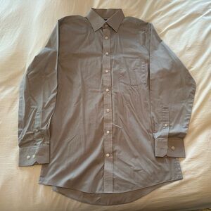 Stafford Gray Shirt Mens 15 32-33 Small Travel Button Up Long Sleeve Easy Care